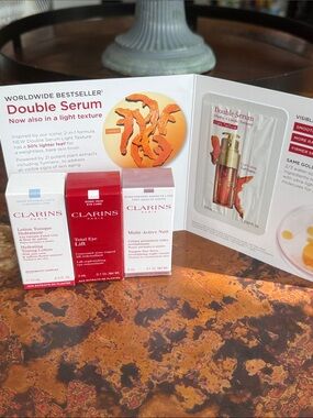 Clarins Night Cream, Toning Lotion,Total Eye Lift, Double Serum Travel & Sample